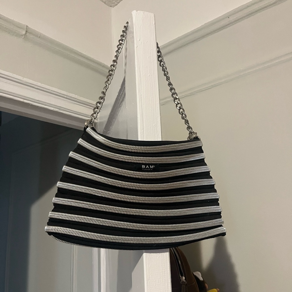 BAM Striped B & W Chain Shoulder Bag